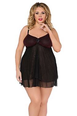 .Andalea Damen XXL Dessous Chemise Negligee in schwarz erotisches Mini-Nachtkleid mit Tüll elastisch Größe: 54/56 von .Andalea