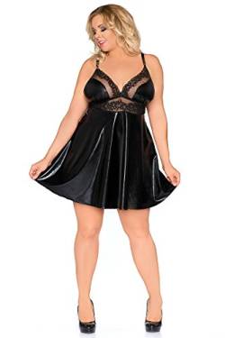 Andalea Erotisches schwarzes Damen Dessous Wetlook Babydoll mit Spitze XXL Chemise Minikleid 46/48 von Andalea