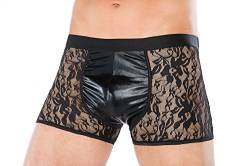 Andalea Herren Dessous Boxer-Shorts schwarz aus Spitze und Wetlook Material transparent Männer Shorts Unterwäsche Größe: 4XL/5XL von Andalea