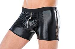 Andalea Herren Dessous Boxer-Shorts schwarz aus Wetlook Material mit Reißverschluss Männer Shorts Unterwäsche Größe: 2XL/3XL von Andalea