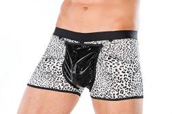 Andalea Herren Dessous Boxer-Shorts schwarz grau aus Wetlook Material mit Panther-Muster Männer Shorts Unterwäsche Größe: L/XL von Andalea