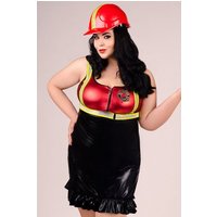 Andalea Kostüm Wetlook Minikleid Feuerwehrfrau Feuerwehr Outfit, schwarz rot, Made in EU von Andalea