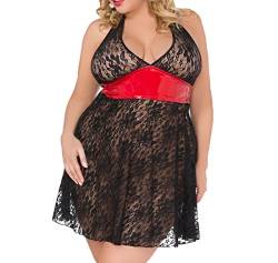 Andalea Schwarze rotes Damen Dessous XXL Neckholder-Chemise Babydoll mit Spitze transparent Plus Size 54/56 von Andalea