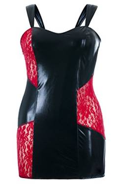 Andalea Schwarzes Wetlook Chemise transparent mit roter Spitze Damen Negligee XXL Plus Size 50/52 von Andalea