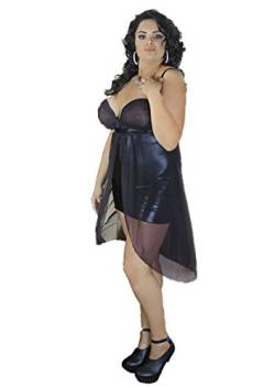 Andalea Wetlook Chemise XXL elastisch mit Schlitz und Tüllumhang Damen Negligee Nachtkleid in schwarz (50/52) von Andalea