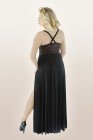 Schwarzes langes Abendkleid mit Spitze und Kreuzträgern Beinschlitz elastisch Plus Size (50/52) von Andalea