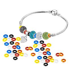 Andante-Stones 60 Stück in 6 Farben elastische Silikon Perlen für Schmuck Armband Element für European Beads + Organzasäckchen von Andante-Stones