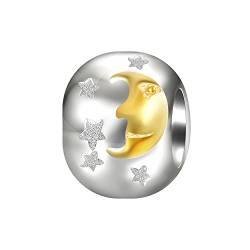 Andante-Stones 925 Sterling Silber Gold Bead Charm * Mond & Sterne * Element Kugel für European Beads Modul Armband + Organzasäckchen von Andante-Stones