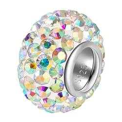 Andante-Stones 925 Sterling Silber Kristall Strass Bead Charm Regenbogen Beige Sensation - Element Kugel für European Beads + Organzasäckchen von Andante-Stones