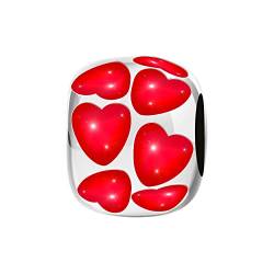 Andante-Stones Silber Bead Rote Herzen Element Kugel für European Beads + Organzasäckchen von Andante-Stones