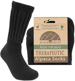 AndeanSun Warme Therapeutische Crew Alpaka-Socken für die Durchblutung, Unisex,, Schwarz – Crew, Large von AndeanSun