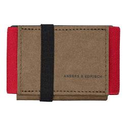 Anders & Komisch A&K Mini Portemonnaie mit Münzfach. Slim Wallet Herren Kartenetui Damen nachhaltiger Geldbeutel aus Deutschland Braun/rot 9x5,5 cm von Anders & Komisch