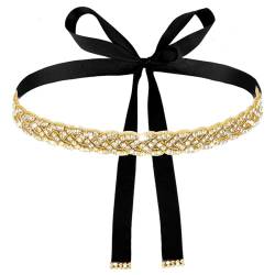 Andibro Handmade Strass Brautgürtel, Gold Brautkleid Schärpe Trim Kristallgürtel mit Bändern für Brautkleider (schwarz) von Andibro