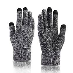 Andiker Handschuhe Herren Touchscreen Winter für Damen und Herren Weich Strickhandschuhe Warm Strick Winterhandschuhe für Skifahren Radfahren Sport Fingerhandschuhe Winddicht Handschuhe (XL, grau) von Andiker