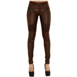 Andiwa Damen-Leggings aus Kunstleder, mit Reißverschluss, Push-Up-Oberteil, Stretch-Leggings, zierlich/normal/hoch, Braun, S von Andiwa