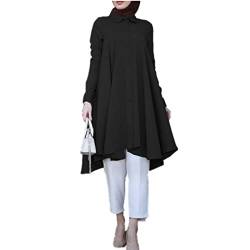 Andiwa Damen Muslim Tunika Shirts Elegant Unregelmäßige Bluse Casual Langarm Button Down Tops Islamische Kleidung, Schwarz , Large von Andiwa
