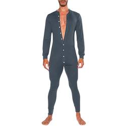 Andiwa Herren Langarm Onesie Henley Jumpsuit Einteiler Pyjama Lang Thermo Union Suit Button Down Pyjama, grau, XXL von Andiwa