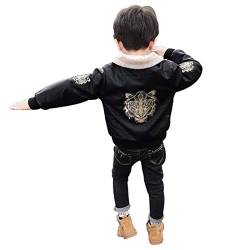 Andiwa Jungen Kinder Wintermäntel Fleece Daunen Lederjacke Tiger Gedruckt Schule Kinder Warm Outwear Dicke Parka Mäntel Gr. 120 cm, Schwarz von Andiwa