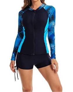 Frauen 2 Stück Rash Guard Neoprenanzug UV Schutz Badeanzug Shirt Bottom Badeanzug Surf Bademode Wassersport Sunsuit, 1, 52 von Andiwa