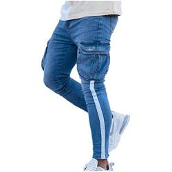 Herren Skinny Jeans Streifen Slim Fit Denim Hosen Jungen Jogger Tapered Small Ankle Stretch Freizeithose (Blau, XXXL) von Andiwa