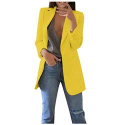 Andouy Damen Anzug Modisch Blazer Open Front Leicht Langarm Cardigan Anzüge Jacken für Die Arbeit(2XL.Gelb) von Andouy