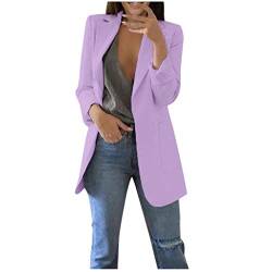 Andouy Damen Anzug Modisch Blazer Open Front Leicht Langarm Cardigan Anzüge Jacken für Die Arbeit(2XL.Lila) von Andouy