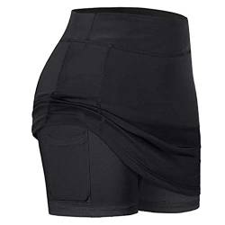 Andouy Damen Einfarbig Vielseitige Dehnbaren Mini Skaterrock Tennis Skort Running Shorts mit Taschen(M.Schwarz) von Andouy