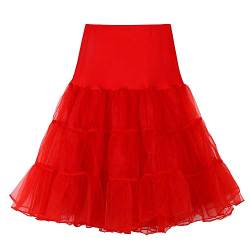 Andouy Damen Tutu Rock Tüll Organza A-Linie Petticoat Balletttanz Layred Kostüm Dress-up Größe 34-52(48-52,rot) von Andouy