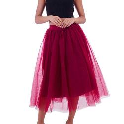 Andouy Damen Tutu Tüll Midi Rock Petticoat Mesh Plissee Dance Organza Dress-up Prinzessin Größe 36-48(36-48,rot) von Andouy