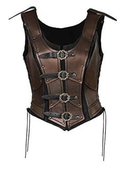 Andracor - Frauen Lederrüstung Kriegerin - Vollbrust Leder Corsage mit Trägern aus schwerem Rüstleder für LARP, Mittelalter, Steampunk, Gothic - Braun: XS-XXL von Andracor