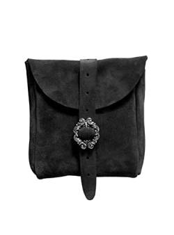 Andracor Mittelalter LARP Zubehör kleine Veloursleder Gürteltasche aus echtem Leder - 10 x 10 cm - schwarz von Andracor