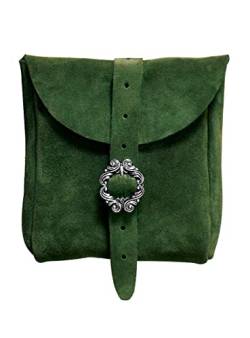 Andracor Mittelalter LARP Zubehör mittelgroße Veloursleder Gürteltasche aus echtem Leder - 15 x 15 cm - grün von Andracor