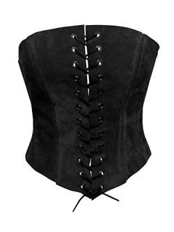 Andracor - Schlichtes Wildleder Mieder - Vollbrust Corsage - Schwarz XS bis XXL - für LARP, Mittelalter, Steampunk, Wikinger von Andracor