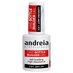 Andreia Professional Nagelgel-Aufbau für Nagelverstärkung - Dreiphasig 3 in 1 Niedrige Viskosität - LED & UV Aufbaugel in einer Flasche - Selbstnivellierend - Farbe Klar 14ml von Andreia