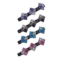 4 Stück Kolibri Haarspange Rhombus Gemischte Farbe Doppelschicht Haarspange Kolibri Haarspange Glitzer Kristallblume Damen Haarspangen mit 3 Clips Mädchen Kinder Klein Haarklammer von Androxeda