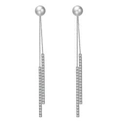 Androxeda 1 Paar Perlenohrringe aus 925er Sterlingsilber für Damen Perlenquasten-Diamantohrringe von Androxeda