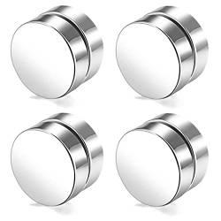 Androxeda 2 Paar 8 mm Free Punch Hypoallergen Edelstahl Magnet Ohrringe Herren Damen Runde Ohrstecker Clips Nicht perforiertes Silber von Androxeda