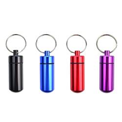 Androxeda 4 Stück Pillendose Schlüsselanhänger Mini Aluminium Pillenbox Wasserdichte Schlüsselring Pillenflasche Klein Kapsel Pillendose für Reise Camping von Androxeda