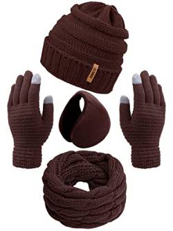 Aneco Winter Warm Sets Strickschal Beanie Mütze Touchscreen Handschuhe und Winter Ohrwärmer für Männer oder Frauen, Kaffee, Einheitsgröße von Aneco