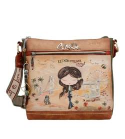 Anekke | Damen Umhängetasche Kollektion Peace & Love | Crossbody Bag mit breitem Schultergurt bequem und originell inspiriert Sixties | Farbe Camel, braun, 27 x 25 x 8 cm von Anekke