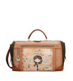 Anekke | Reisetasche Peace & Love | Damen Gepäck Original Verschluss Vintage Öffnung Art Arzttasche Inspiration 60er Jahre | 49 x 30 x 21 cm | Farbe Camel, braun, 49 x 30 x 21 cm von Anekke