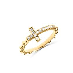 Ring Kreuz Rosenkranz Damen aus 925er Silber 18 Karat vergoldet mit Zirkonia -, von Anellissimo