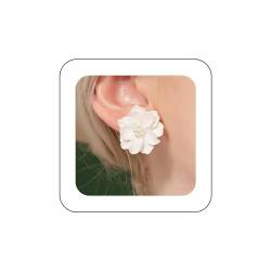 Aneneiceera Boho Acryl Blume Ohrstecker Weiß Emaille Blume Ohrringe Kleine Perle Ohrringe Französisch Kamelie Ohrringe Schmuck Für Frauen Und Mädchen von Aneneiceera