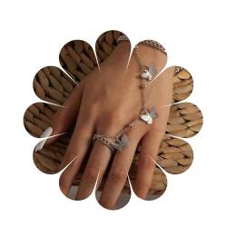 Aneneiceera Boho Finger Ring Schmetterling Armband Schichtung Silber Schmetterling Hand Kette Sklave Finger Ring Schmetterling Armband Armreif Braut Handstück Hand Harness Schmuck Für Frauen Und von Aneneiceera