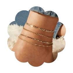 Aneneiceera Boho Geschichtet Fußkettchen Gold Knöchel Armbänder Sommer Fußkettchen Hochzeit Fuß Kette Strand Fuß Zubehör Schmuck Für Frauen Und Mädchen Geschenke 4 Stück von Aneneiceera