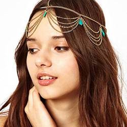 Aneneiceera Boho Geschichtet Türkis Stirnband Kopfkette Gold Quaste Baumeln Teardrop Haar Kette Zigeuner Kopfbedeckungen Festival Prom Hochzeit Haarschmuck Für Frauen Und Mädchen von Aneneiceera