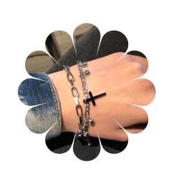 Aneneiceera Boho Kreuz Armband Silber Perlenkette Armband Süßwasser Silber Büroklammer Kettenarmband Alltagsarmband Minimalistischer Handkettenschmuck für Frauen und Mädchen Brautjungferngeschenke von Aneneiceera