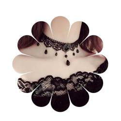 Aneneiceera Boho Schwarz Strass Spitze Choker Halskette Schwarz Tropfen Perlen Anhänger Halskette Choker Gothic Tropfen Kragen Halskette Retro Vintage Halskette Kette Schmuck Geschenke(schwarz F) von Aneneiceera