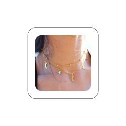 Aneneiceera Boho Stern Halskette Zierliche Mond Choker Halskette Stern Anhänger Satellit Gold Kette Choker Trendy Geschichtet Hochzeit Halskette Modeschmuck Geschenk Für Frauen Und Mädchen (Gold) von Aneneiceera