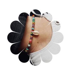 Aneneiceera Boho Strand Muschel Fußkettchen Armband Boho Elastische Farbe Reis Perle Fuß Kette Hochzeit Zubehör Einstellbar Für Frauen Und Mädchen von Aneneiceera